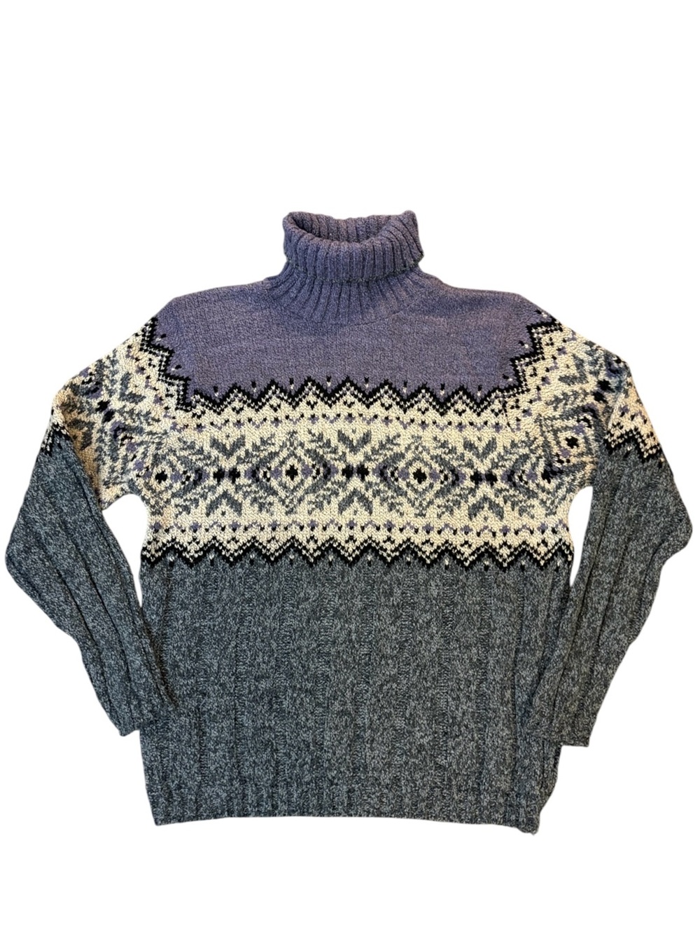 Kathy Ireland 90’s Chalet Cabincore Nordic Print Turtleneck Sweater Size Medium